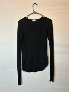 Helmut Lang Women’s Small Long Sleeve Ribbed Top Black Designer Casual 48